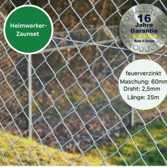 Heimwerker Zaunset Rundpfosten Maschendraht 25m verzinkt 60 x 60 x 2,5 mm