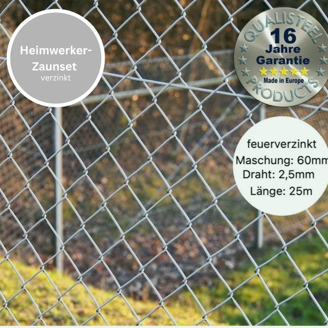 Heimwerker Zaunset Rundpfosten Maschendraht 25m verzinkt 60 x 60 x 2,5 mm