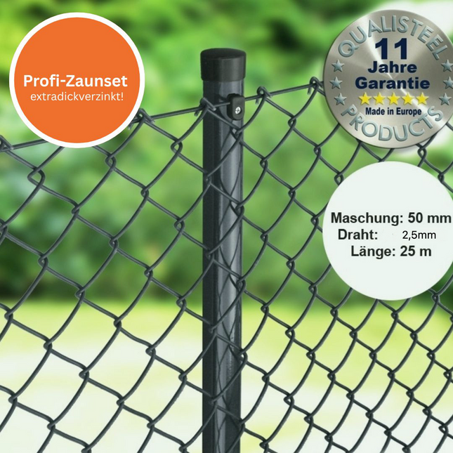 Profi-Set Rundpfosten Maschendraht 25 m anthrazit 50 x 50 x 2,5
