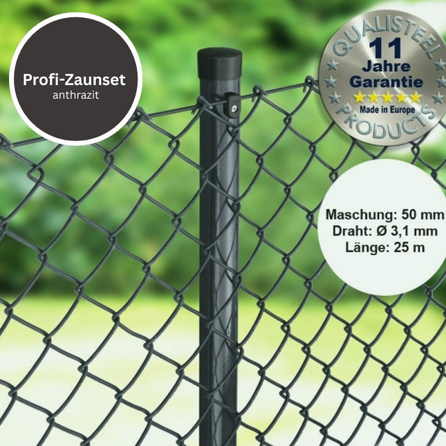 Profi-Set Rundpfosten Maschendraht 25 m anthrazit 50 x 50 x 3,1