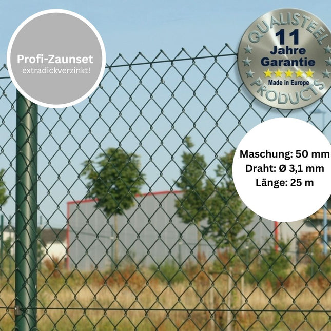 Profi-Zaunset Rundpfosten Maschendraht 25m grün 50 x 50 x 3,1 mm