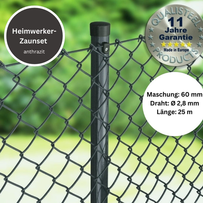 Heimwerker Zaunset Rundpfosten Maschendraht 25m anthrazit 60 x 60 x 2,8 mm