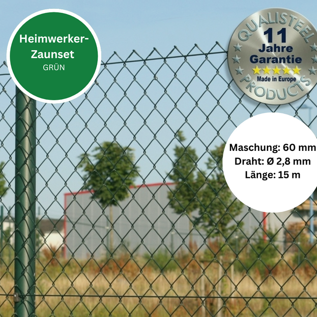 Heimwerker Zaunset Rundpfosten Maschendraht 15m grün 60 x 60 x 2,8 mm