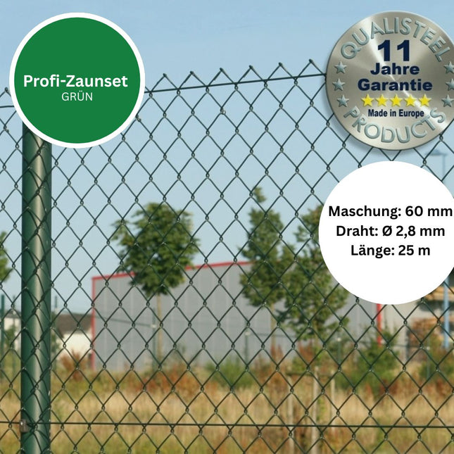 Profi-Zaunset Rundpfosten Maschendraht 25m grün 60 x 60 x 2,8 mm