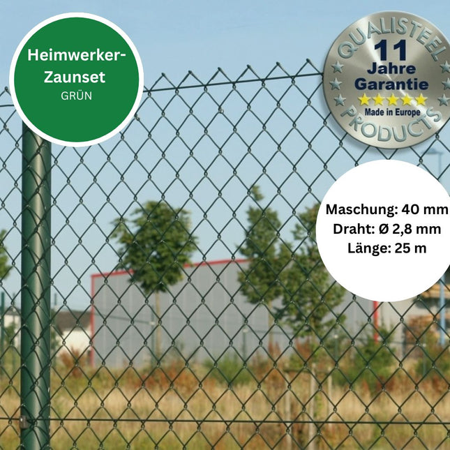 Heimwerker Zaunset Rundpfosten Maschendraht 25m grün 40 x 40 x 2,8 mm